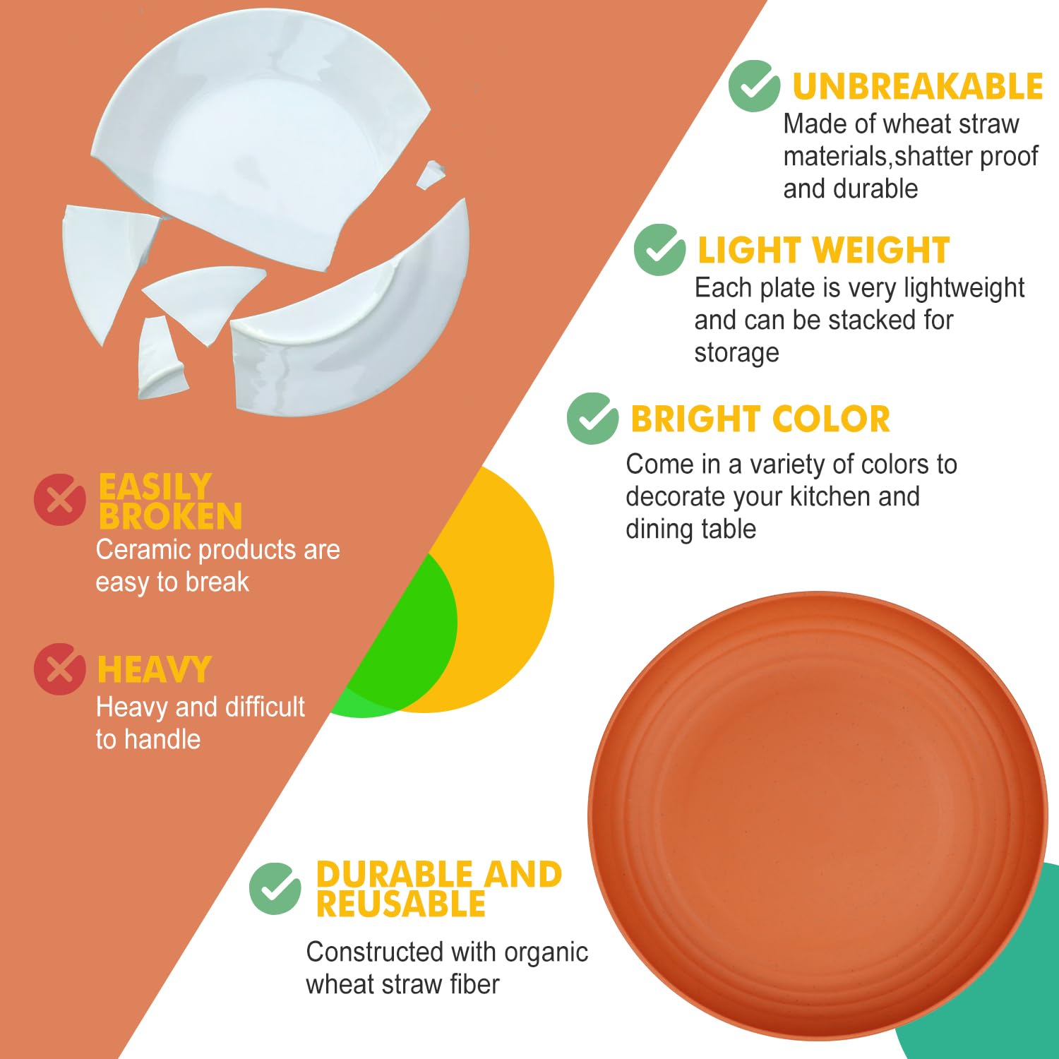 Homienly plato hondo 9 pulgadas verde: seguro y libre de BPA para cada comida.