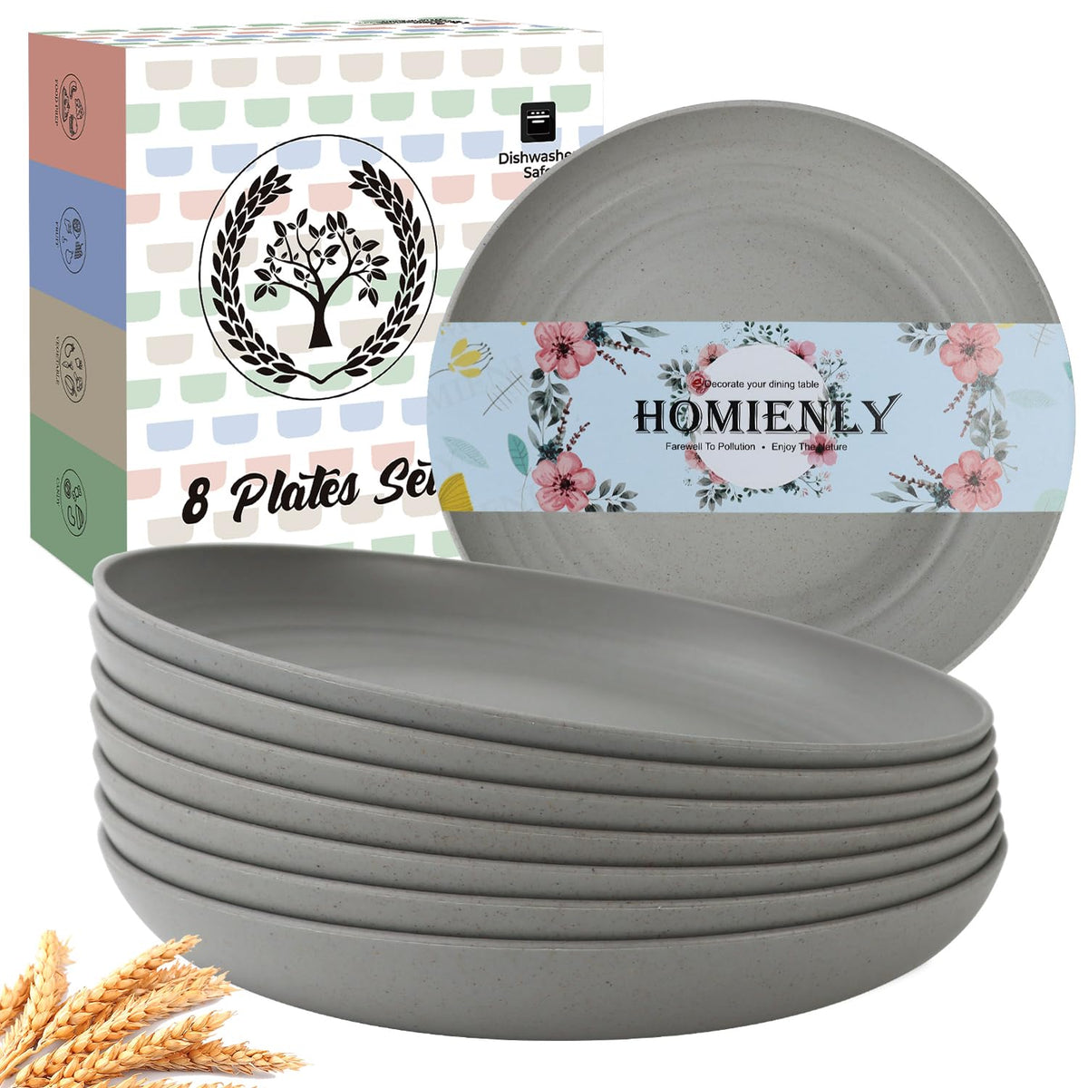 Homienly plato profundo de trigo de 9 pulgadas, ideal para comidas familiares.