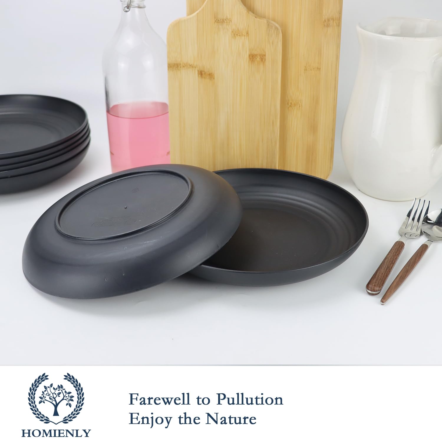 Conjunto de 8 platos Homienly, negro, perfecto para familias y eventos al aire libre.
