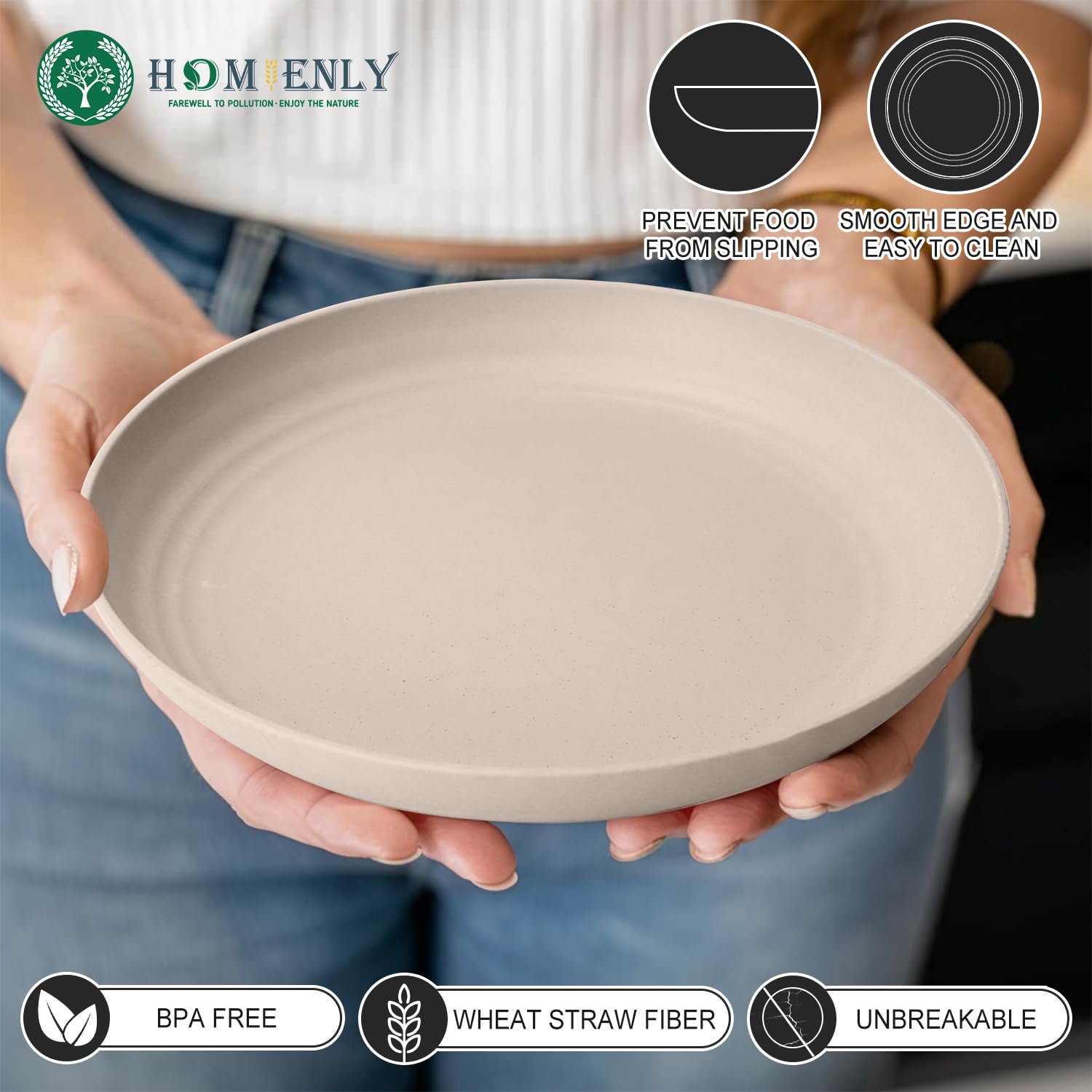 Plato Homienly ligero y resistente de 8 pulgadas, perfecto para niños y viajes.