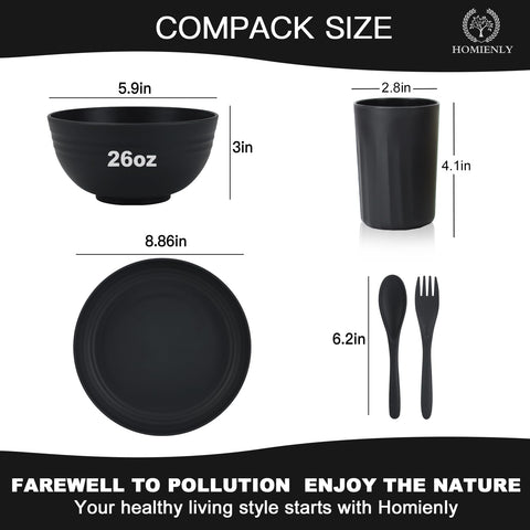 Homienly platos negro mate de fibra de trigo, bordes redondeados para servicio cómodo