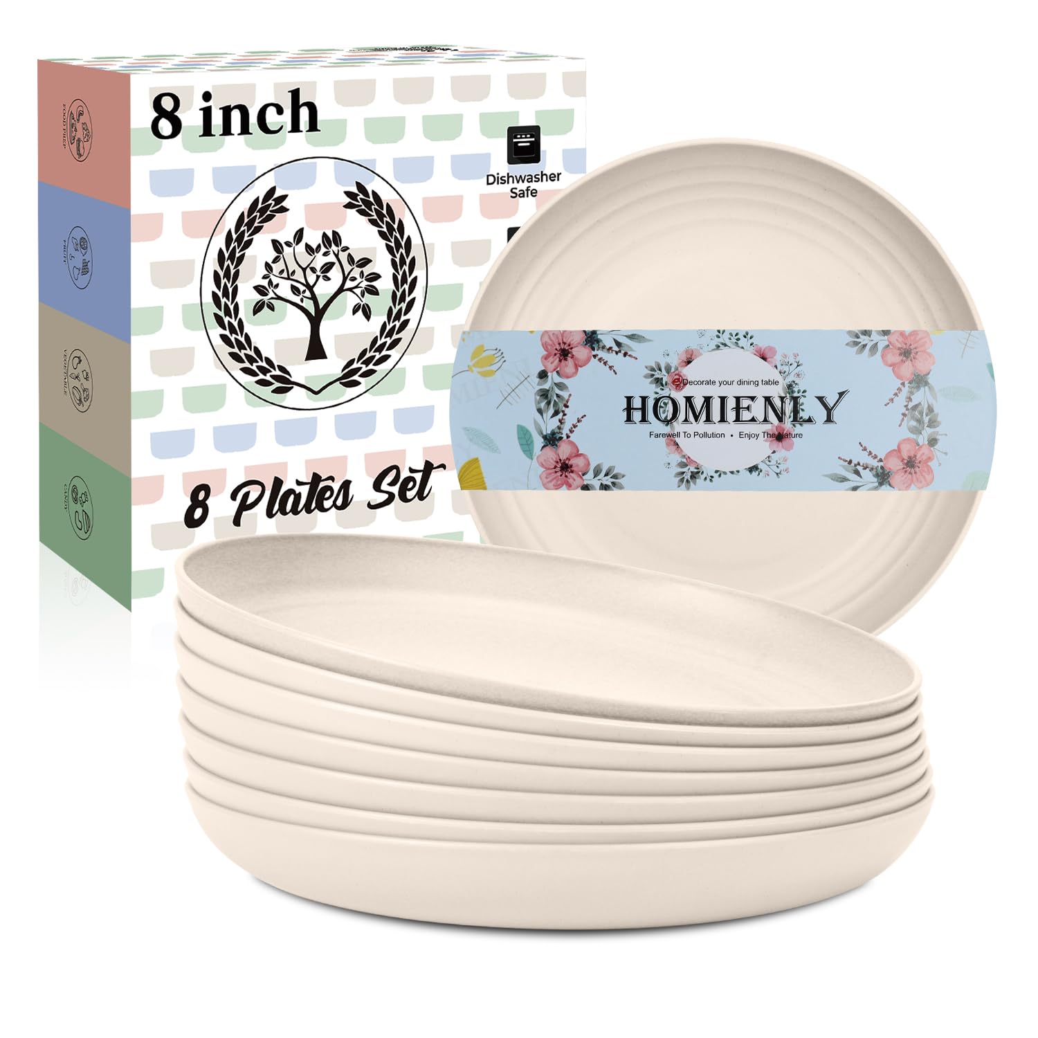 Plato Homienly para postre de 8 pulgadas, ligero y seguro para uso diario.