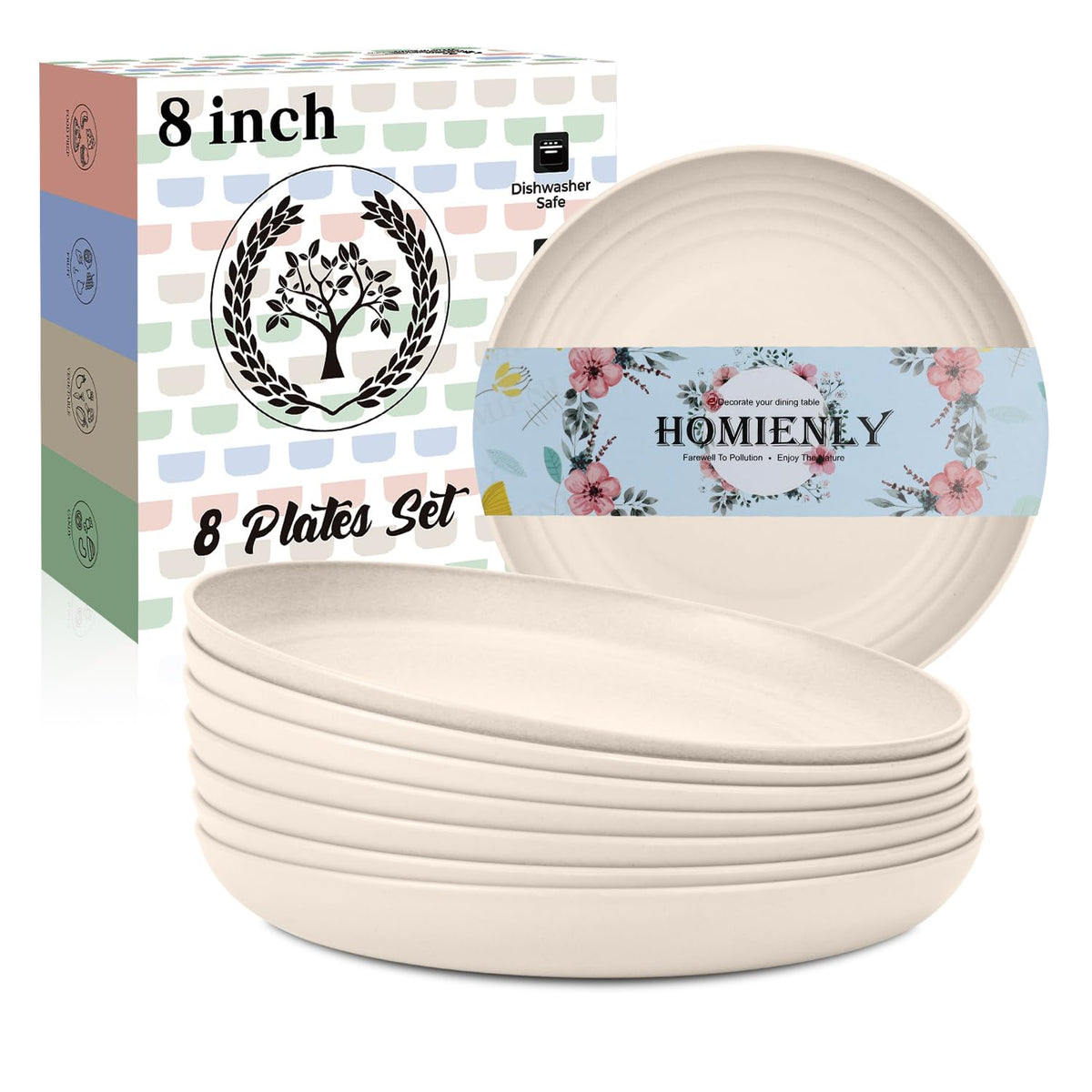 Plato Homienly para postre de 8 pulgadas, ligero y seguro para uso diario.