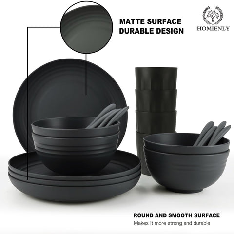 Homienly tazas negro mate de fibra de trigo, fáciles de sostener