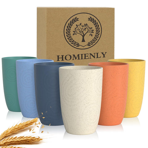 Vasos de trigo Homienly: conjunto de 6 vasos inquebrantables para mesa diaria.