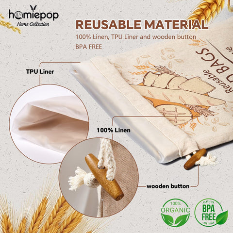 HomiePop cierre cordón y botón de madera protegen el pan del polvo