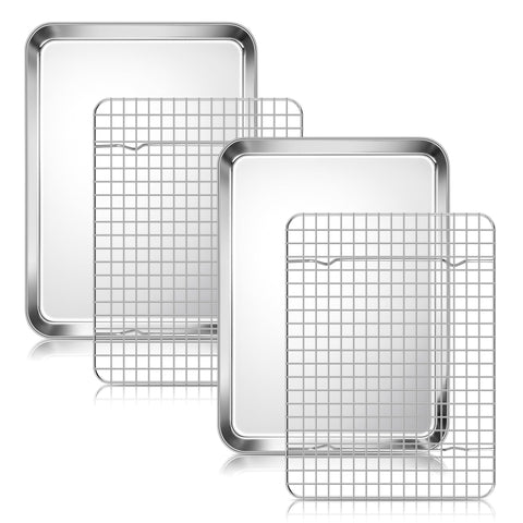 Homikit bandeja cuartilla 12-4x9-6 con rejilla para hornear uniforme y desmolde fácil