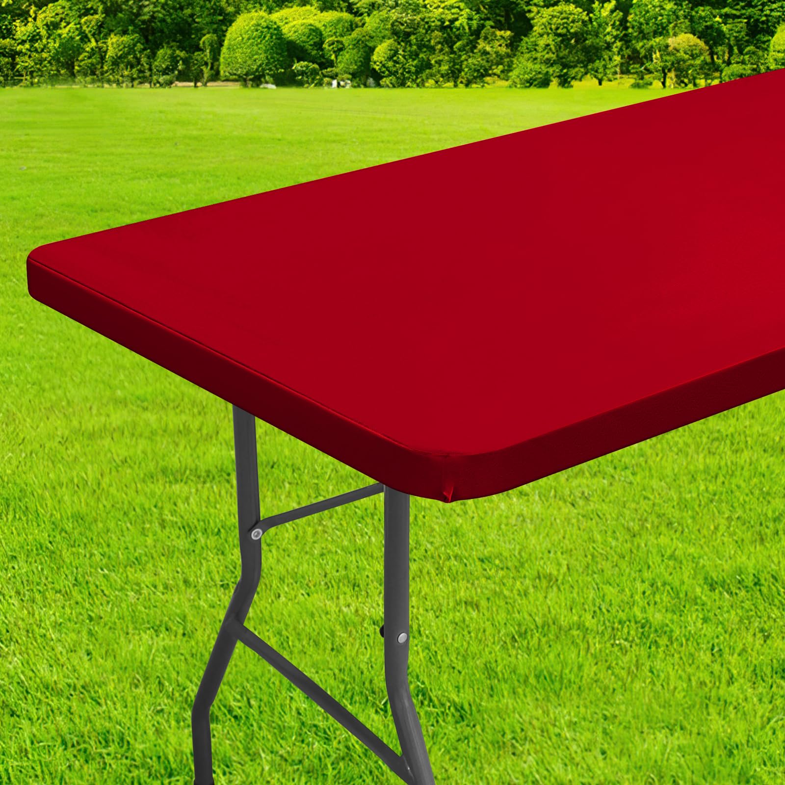 Mantel rectangular elástico impermeable de Homing para mesa plegable rojo, protege contra derrames