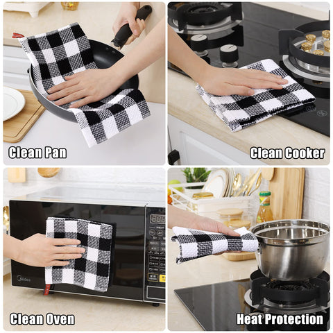 Toallas Homing en negro y blanco, estilo práctico para cocinas modernas.