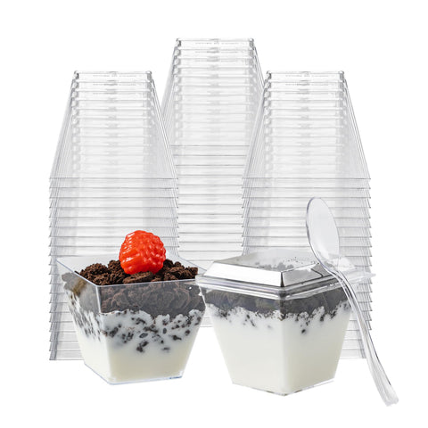 Copas postre 4oz Homip con tapas, presentación limpia para eventos