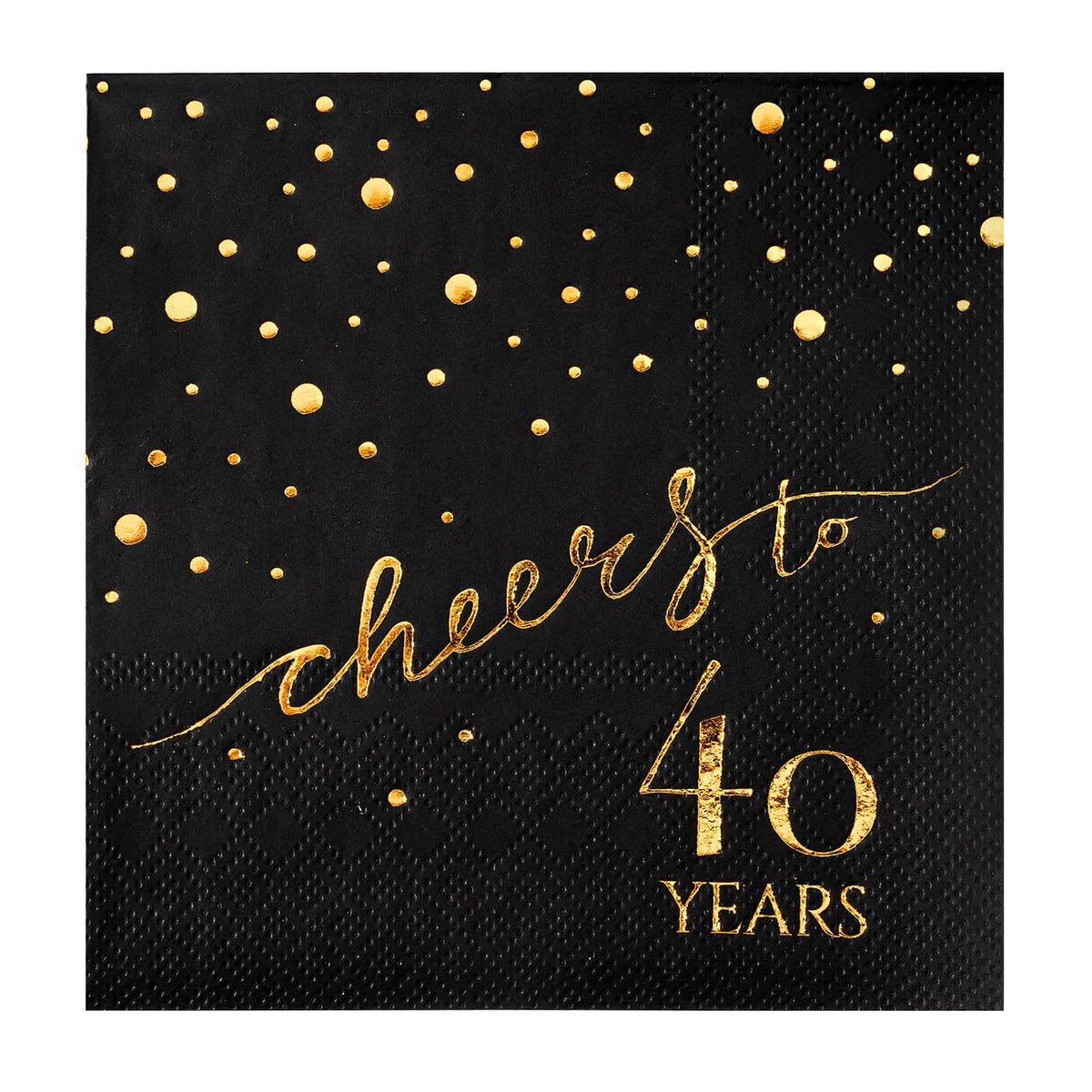 HOMIX servilletas 40 años, paquete 100, diseño negro y dorado para mesa elegante.