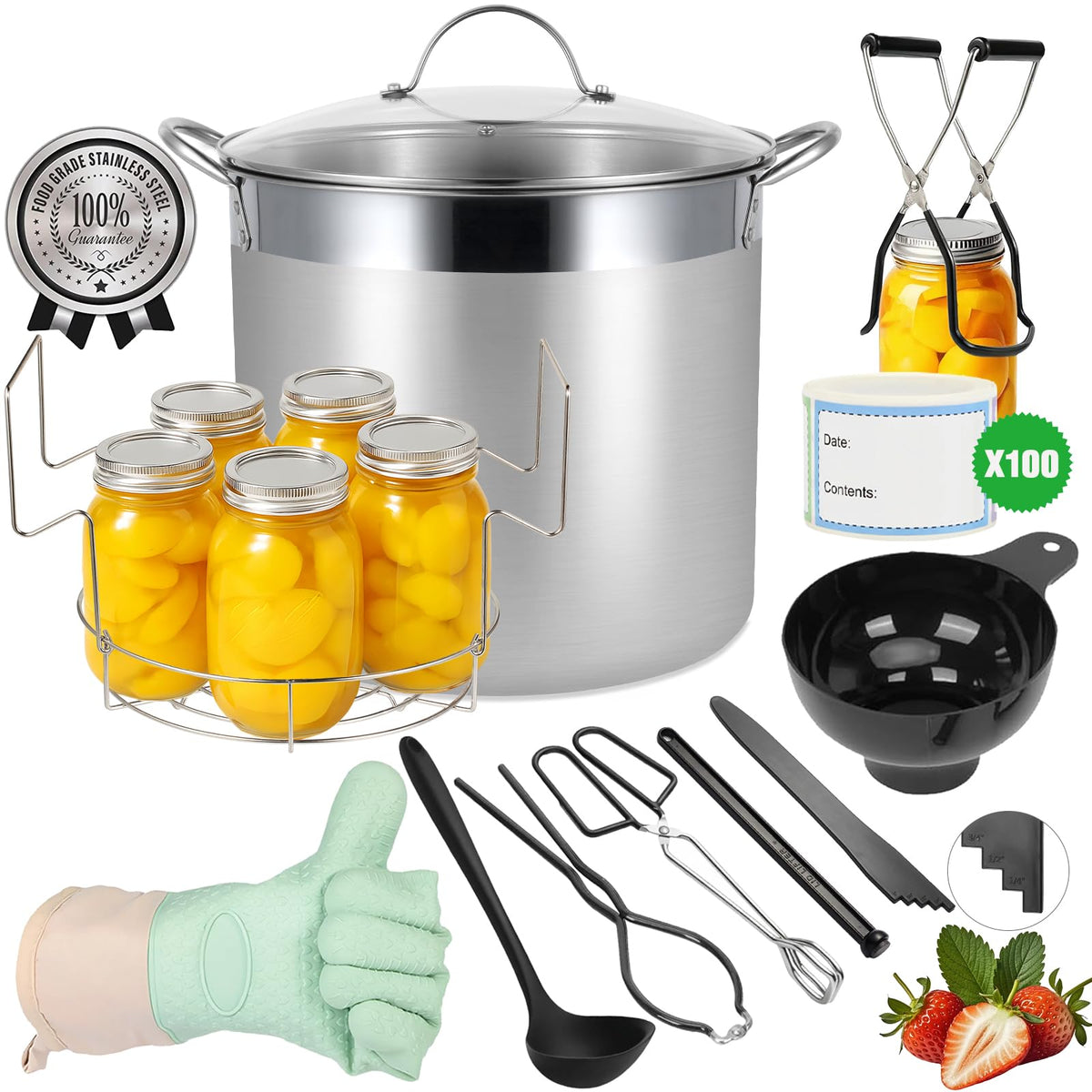 HOMKULA olla de canning en acero inoxidable con tapa y rejilla para conservas seguras.