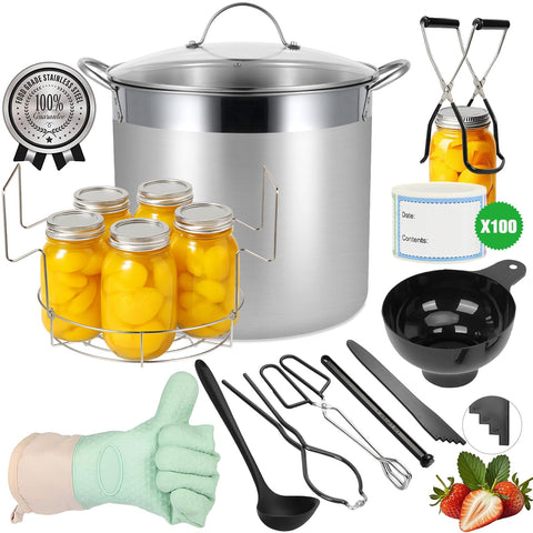 HOMKULA olla de canning en acero inoxidable con tapa y rejilla para conservas seguras.