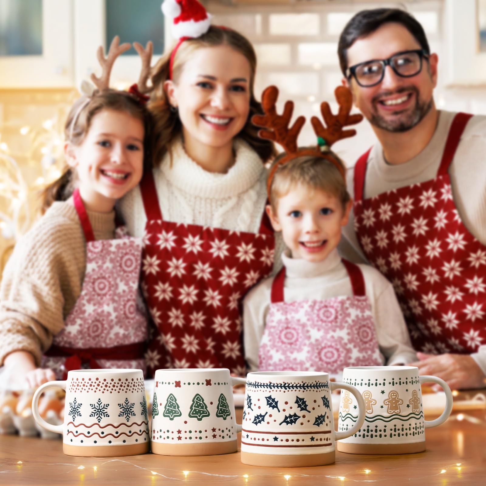 Homloue tazas Navidad con relieve danza nieve, ideal para café caliente