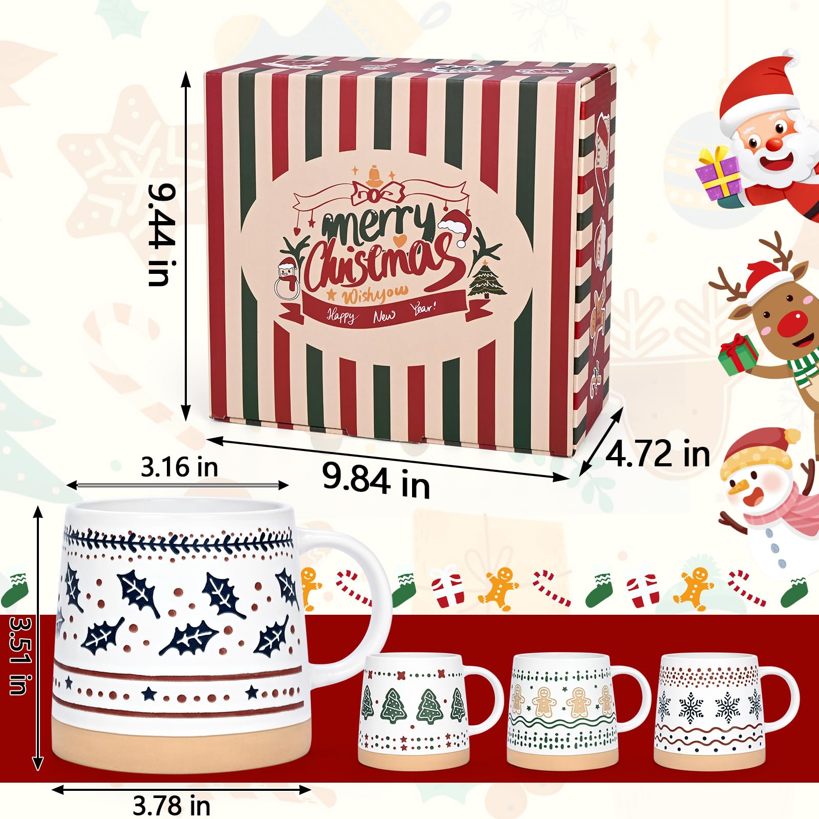 Homloue tazas Navidad vaso cónico boca estrecha para mayor estabilidad