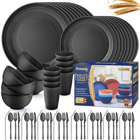 Hommaly conjunto de platos de 8x10 pulgadas negros de fibra de trigo, ligero y duradero.