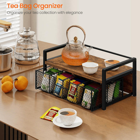 Homode Organizador de bolsitas de té, tapa superior protegida para tazas y accesorios.