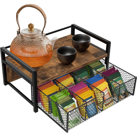 Homode Organizador de bolsitas de té, vista frontal, almacenamiento elegante para tu colección de tés variados.