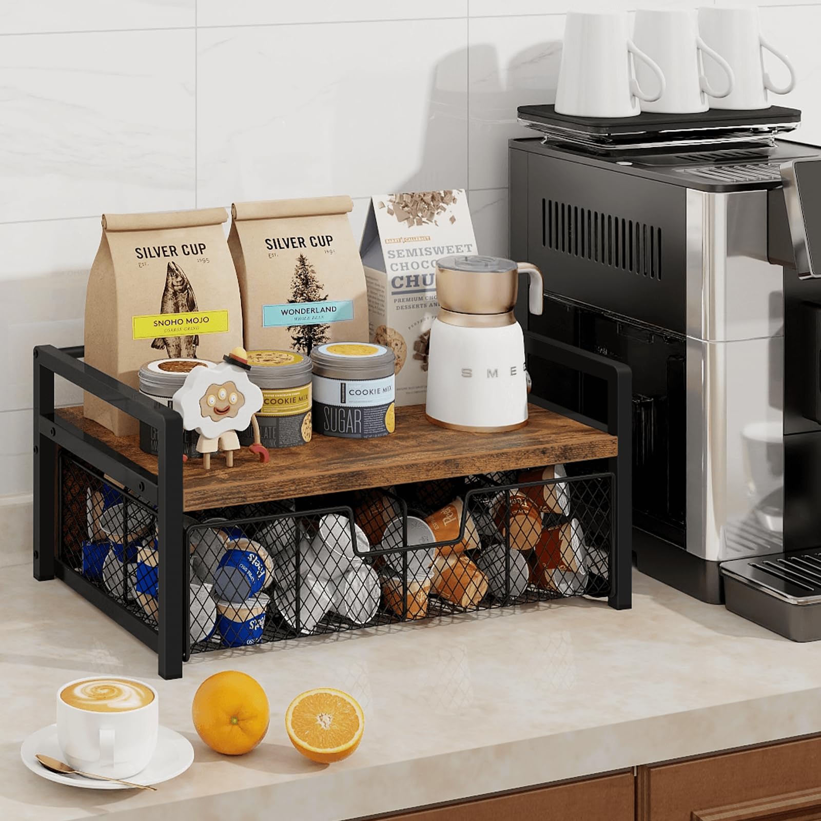 Homode Organizador de bolsitas de té, vista superior, optimiza espacio en la encimera.