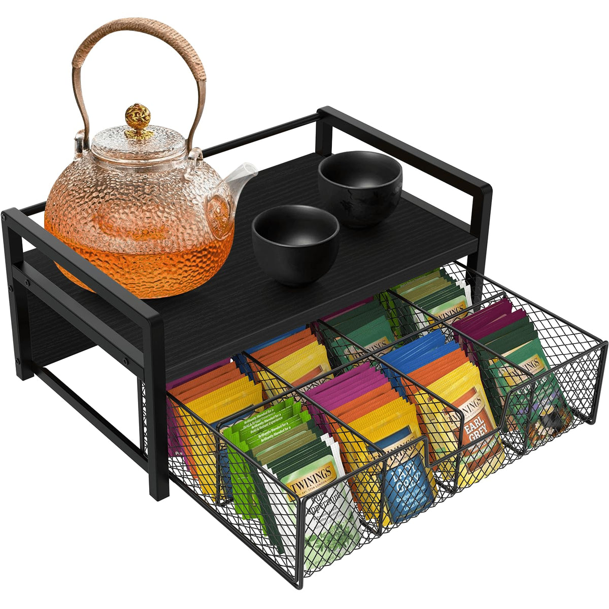 Homode organizador de bolsitas de té de madera con 8 compartimentos, ideal para ordenar té.