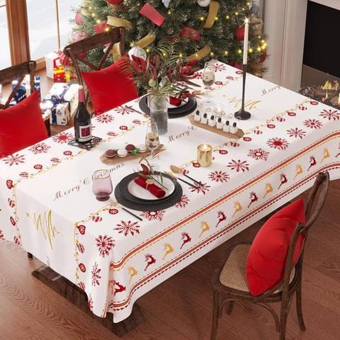 Mantel HOMOHEINI con disenos navideños de renos y luces, ideal para cenas festivas