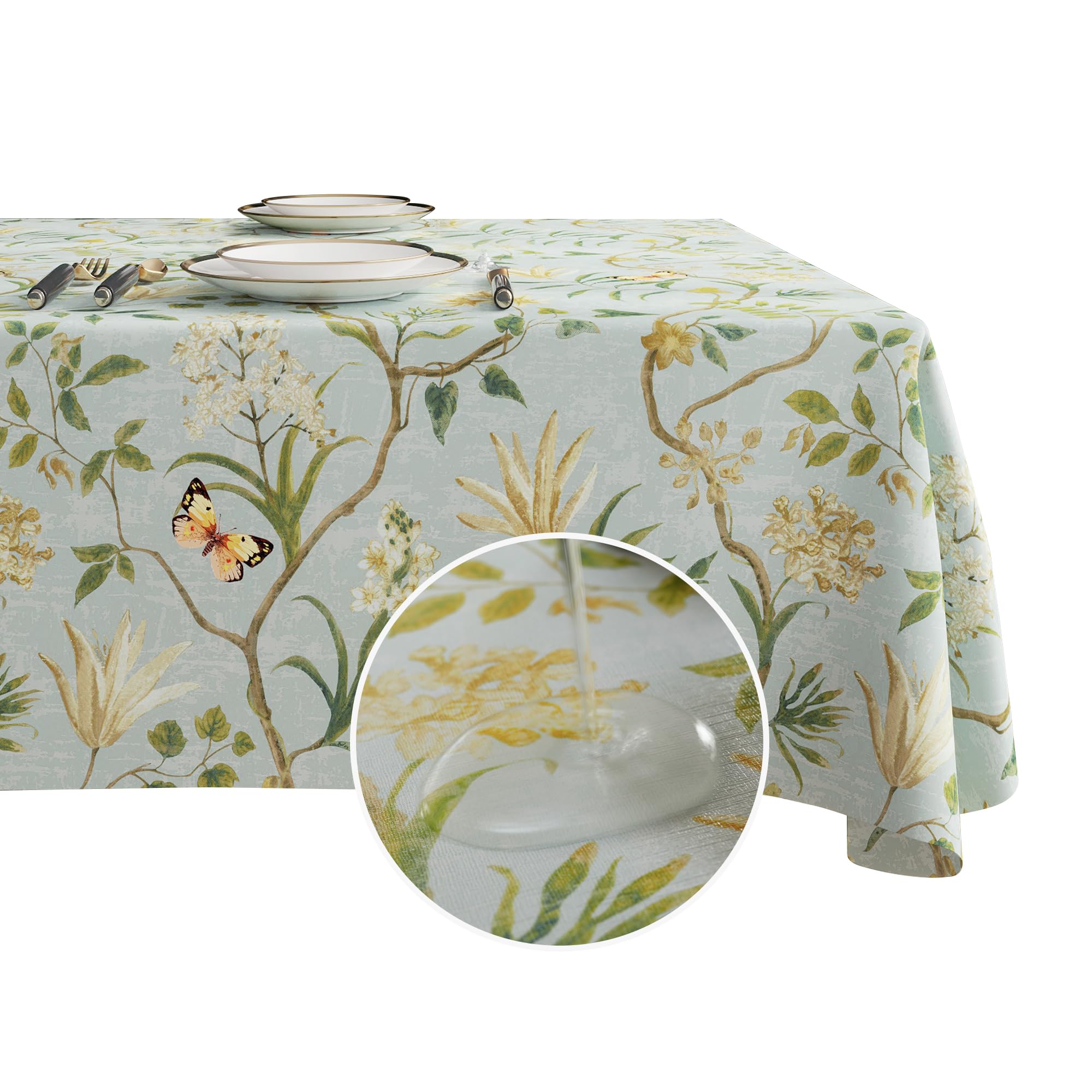 Mantel rectangular HOMOHEINI con hojas, ideal para comidas al aire libre.