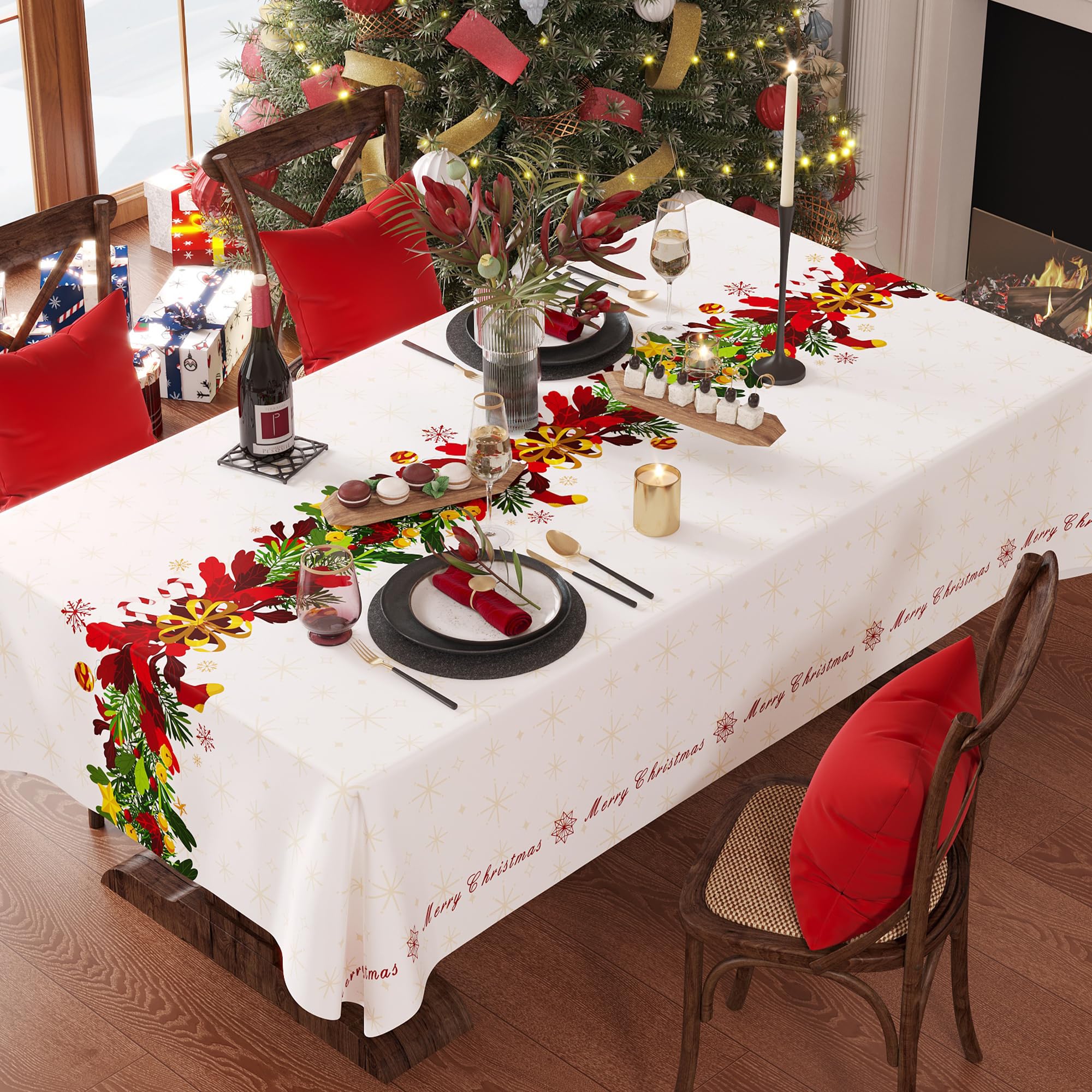 Mantel navideño HOMOHEINI rectangular con corona central para mesa festiva.
