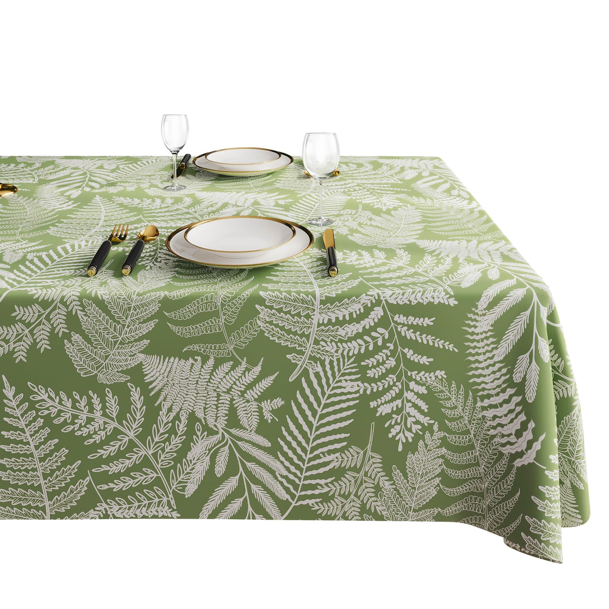 Mantel HOMOHEINI rectangular con hojas verdes, ideal para comidas al aire libre.