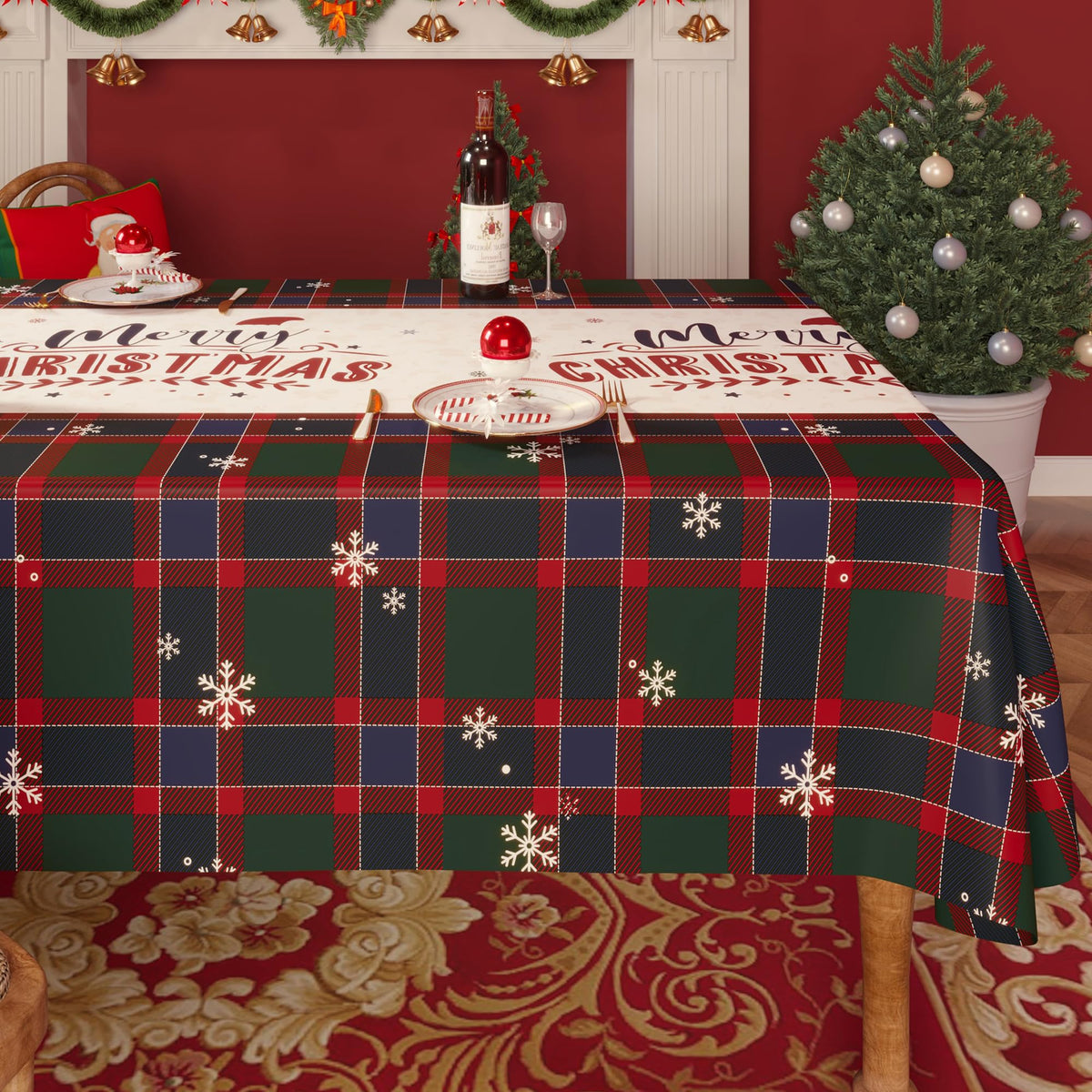 Mantel HOMOHEINI rectangular navidad impermeable, ideal para cenas familiares sin derrames.