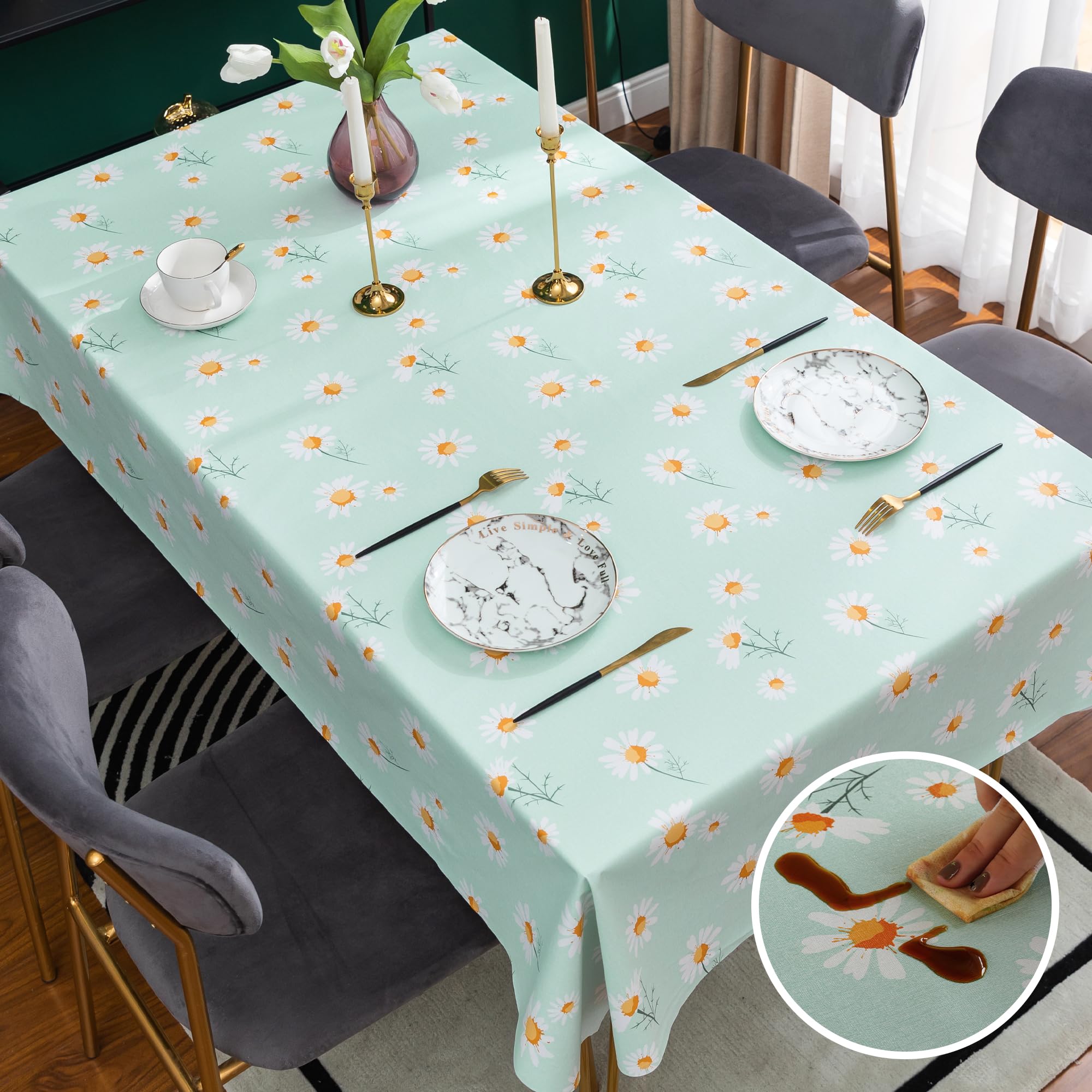 HOMOHEINI mantel rectangular con protección impermeable para derrames y limpieza rápida.