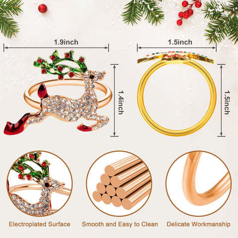 Homotte anillos rosa dorado con arboles, realzan la cena con elegancia.