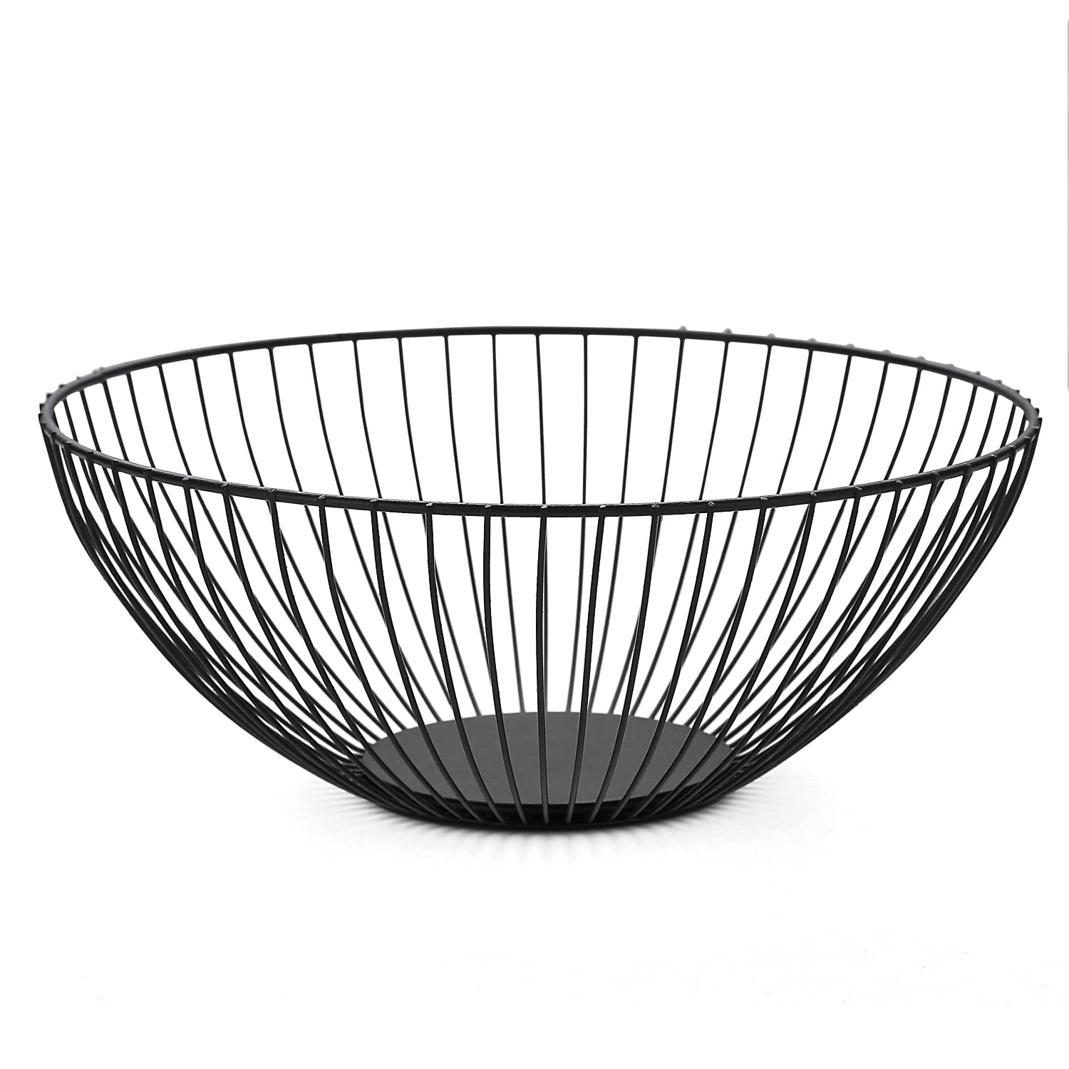 Cesta HOMQUEN de metalica negra redonda, ideal para exhibir frescura en la encimera.