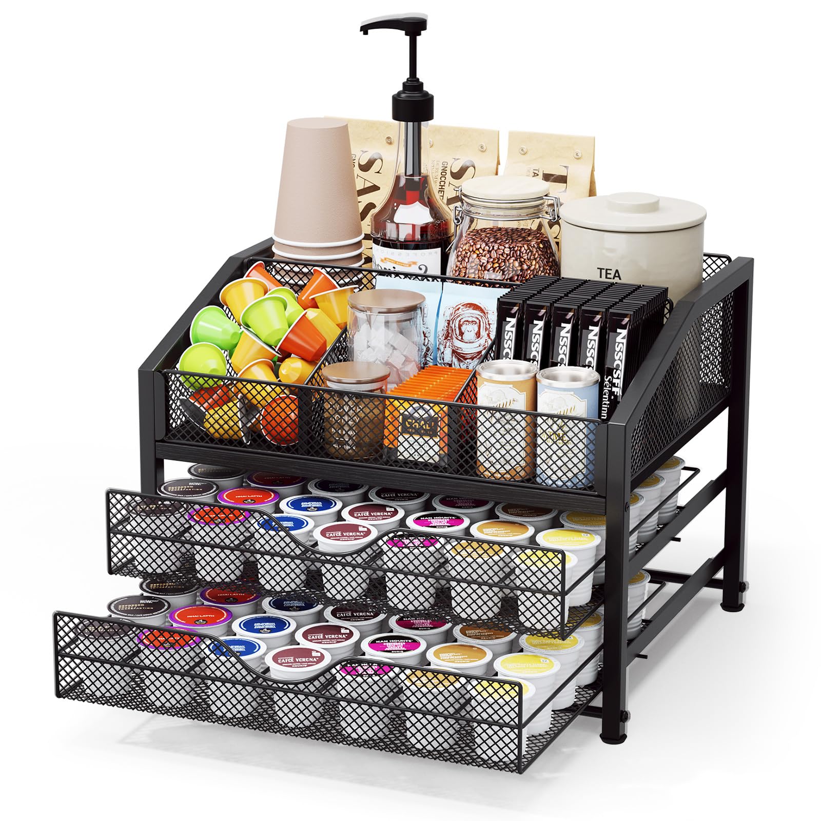 Homsorout organizador-barra-cafe-frente, acceso rápido a cápsulas y tazas.