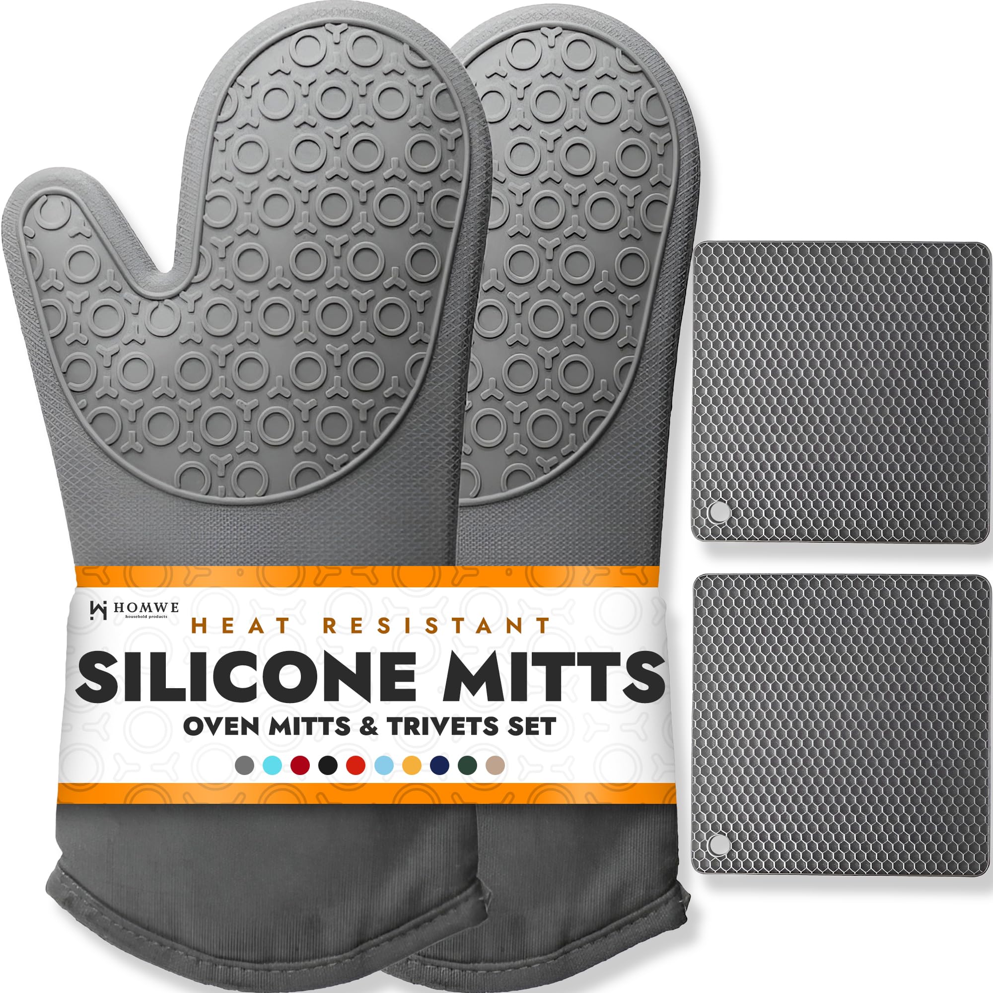 Guantes HOMWE de silicona para horno con agarre firme y protección al calor.