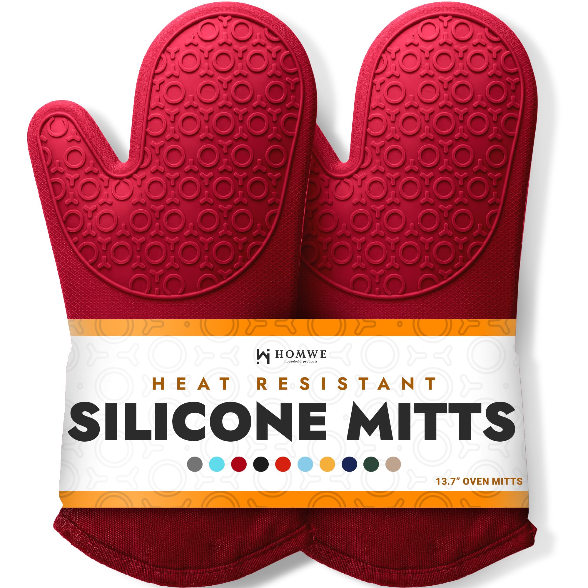 Guantes HOMWE de silicona con agarre seguro ante altas temperaturas.