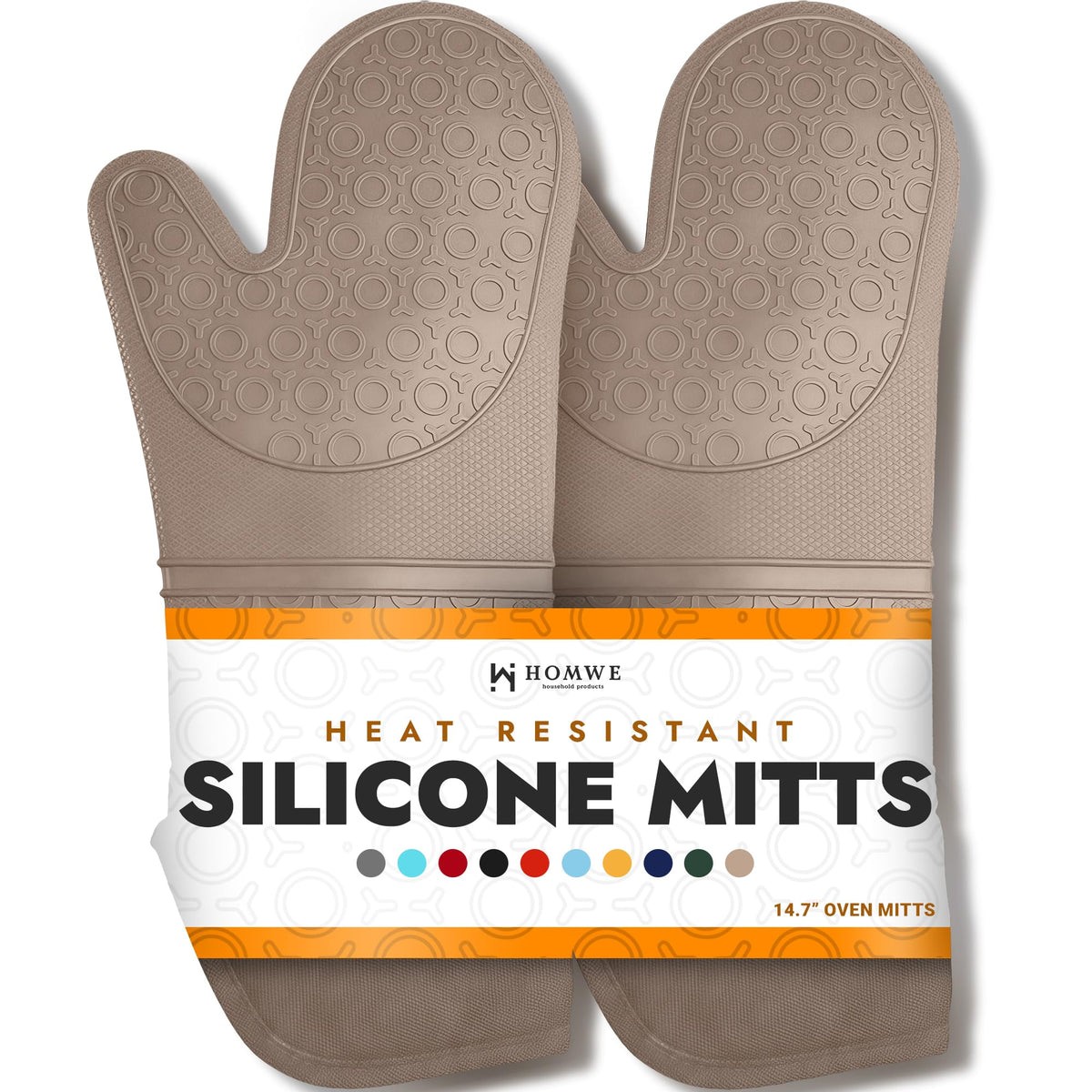 Guantes HOMWE de silicona largos en beige para horno, protección extendida.