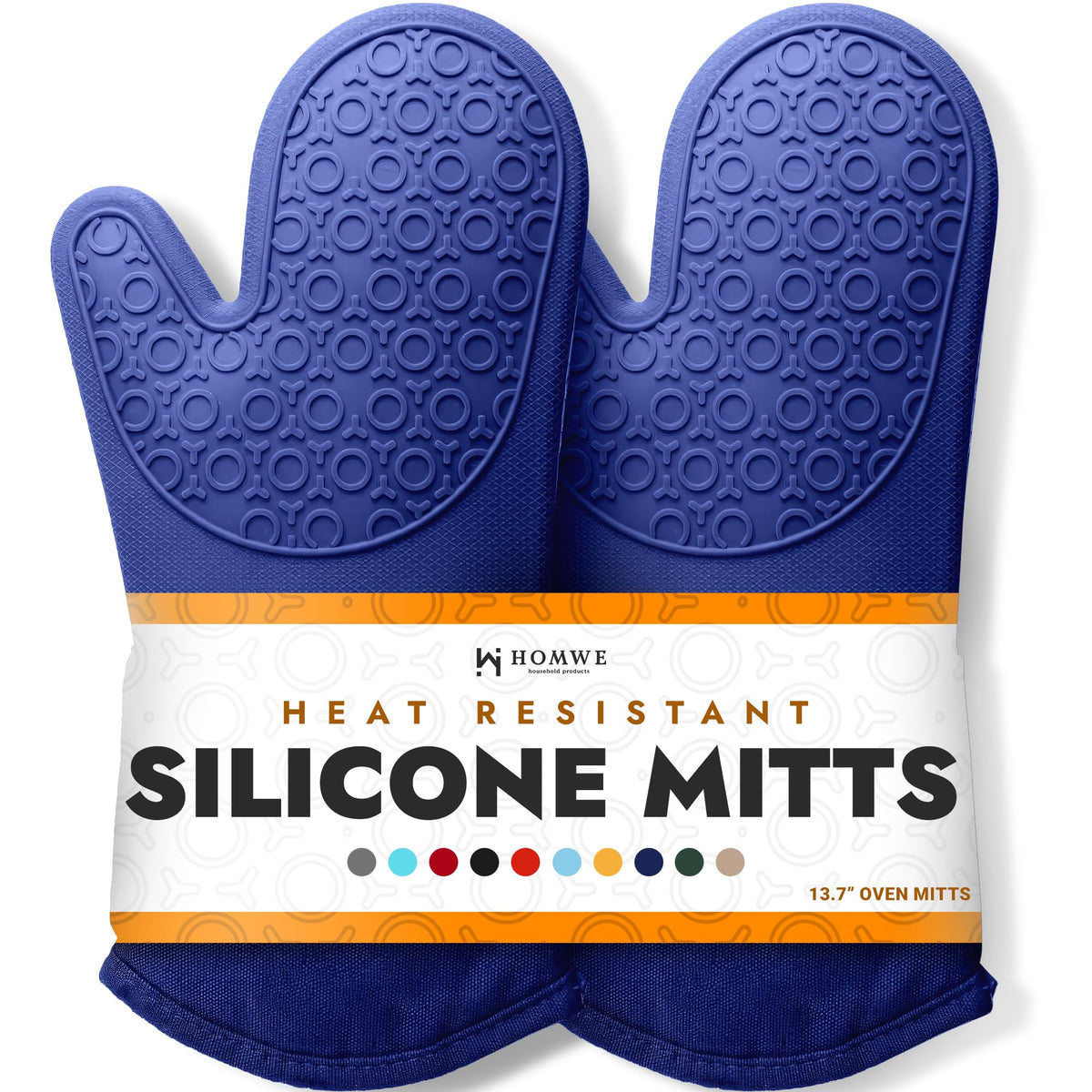 Guantes HOMWE de silicona azul marino, largo 14,7 pulgadas, protección extendida para horno.