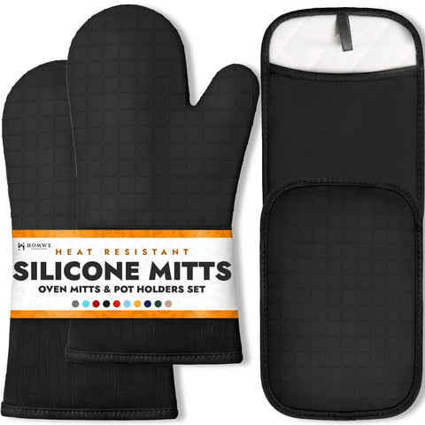 HOMWE guantes de silicona negros con agarre antideslizante para bandejas calientes.