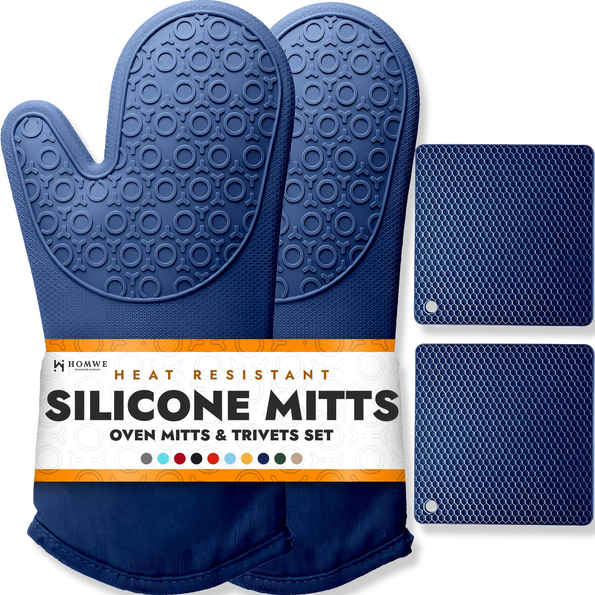 Guantes HOMWE de silicona termica para cocinar con agarre seguro.