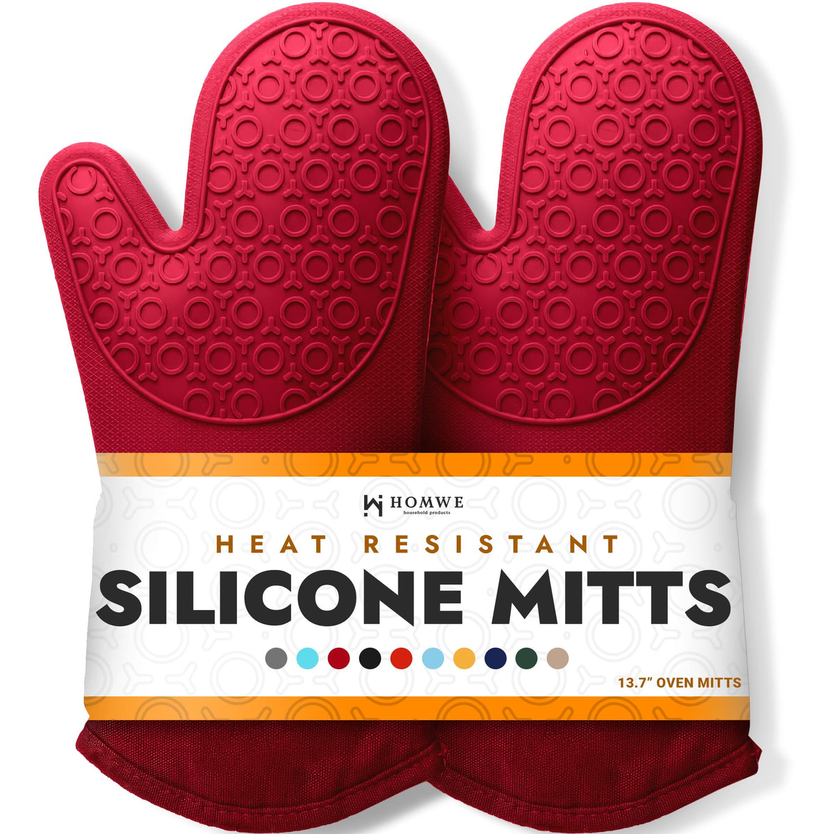 Manoplas HOMWE de silicona, rojo imperio, protección extendida para muñecas al cocinar