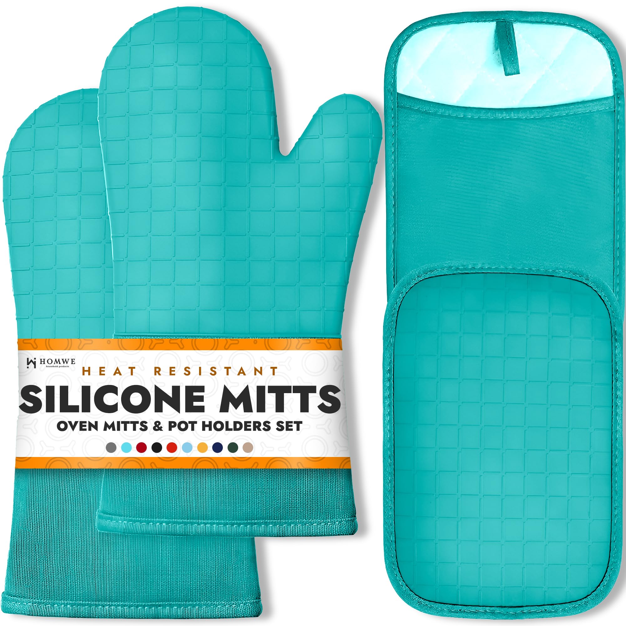 Guantes HOMWE de silicona con agarre antideslizante para manipular ollas y bandejas calientes.