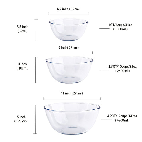 Homwin cuenco de vidrio 4.2qt para batir masas grandes