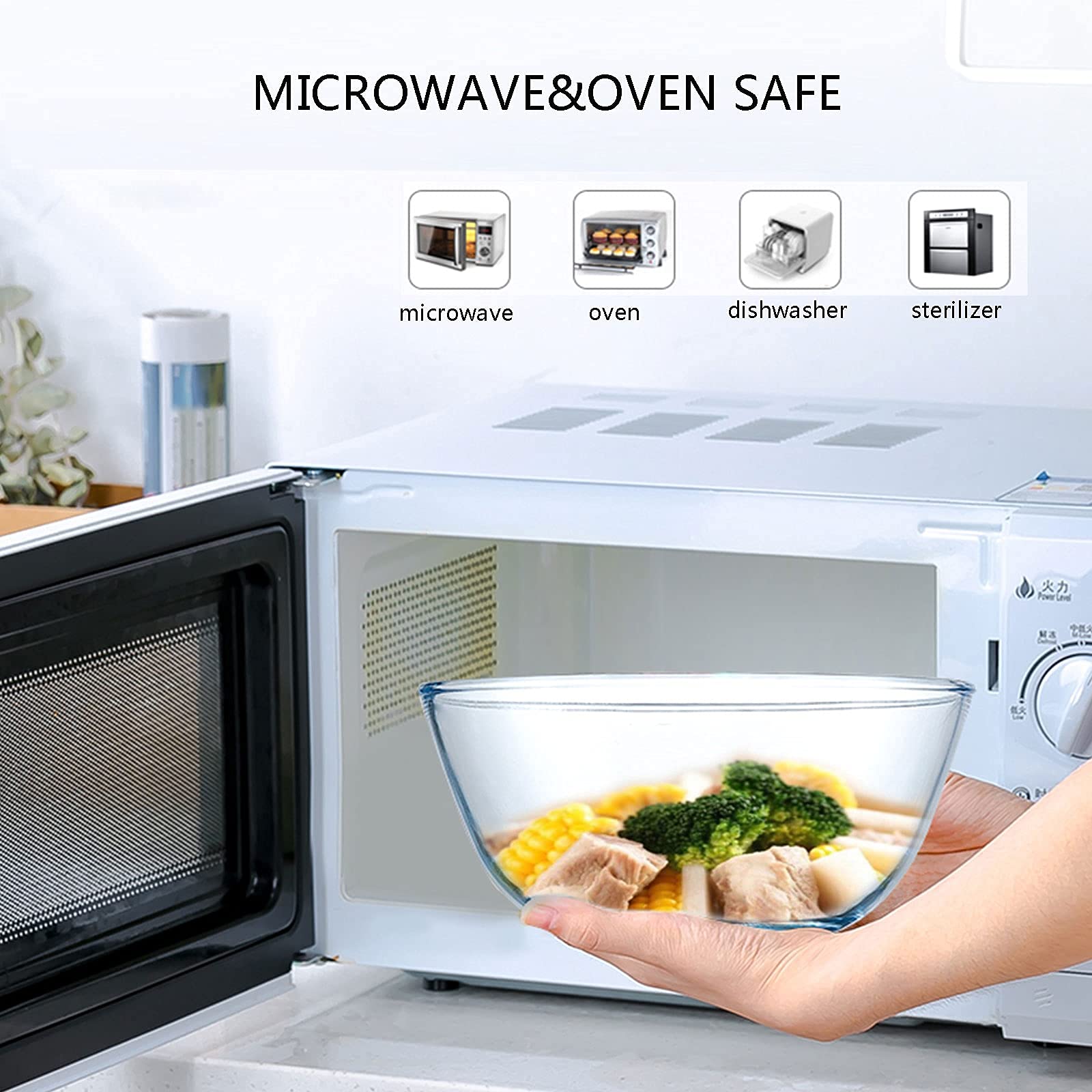 Homwin cuenco de vidrio apto microondas para calentar rápida