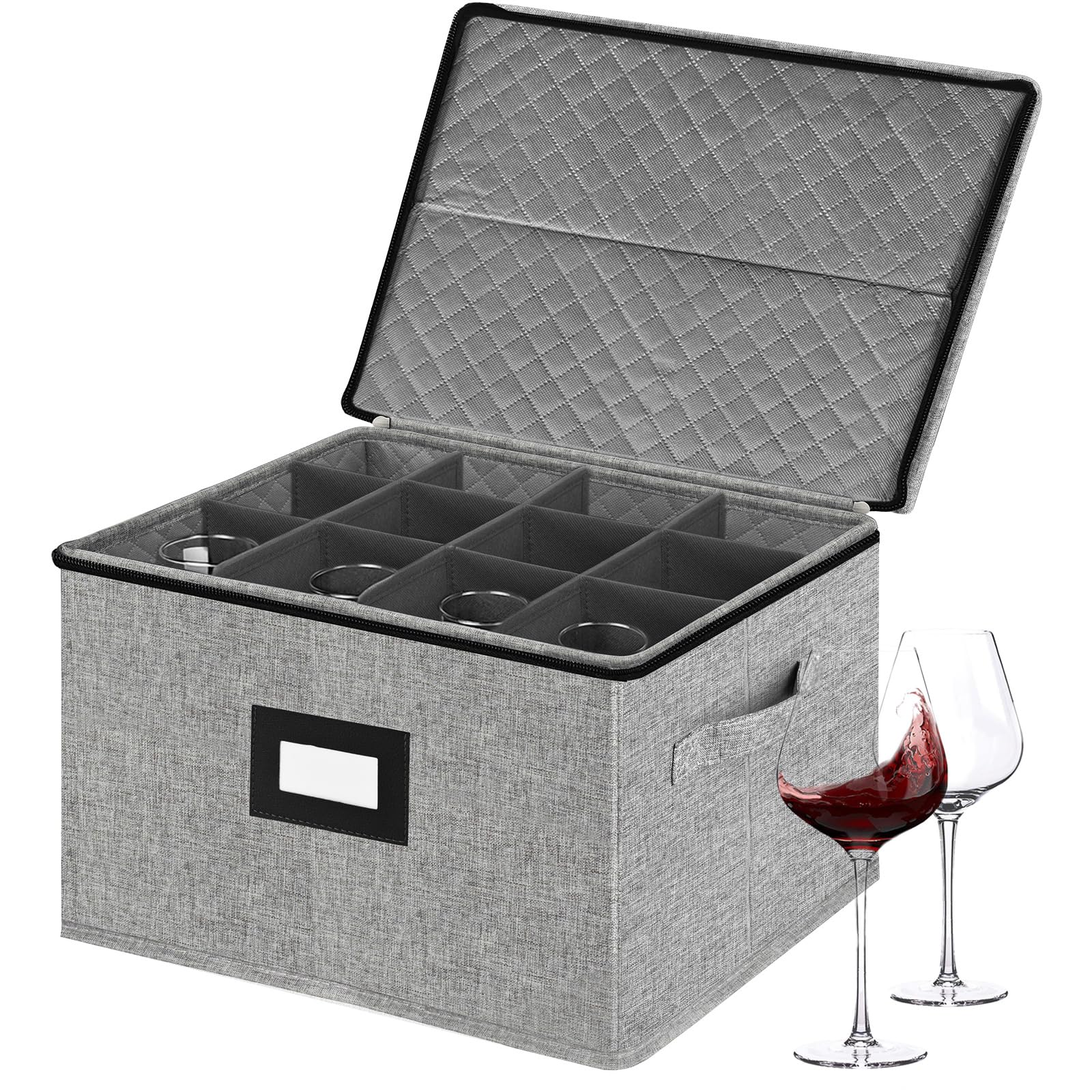 Caja Homyfort para vino con divisores, organiza 12 copas y protege el cristal.