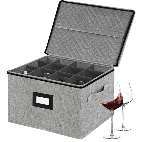 Caja Homyfort para vino con divisores, organiza 12 copas y protege el cristal.