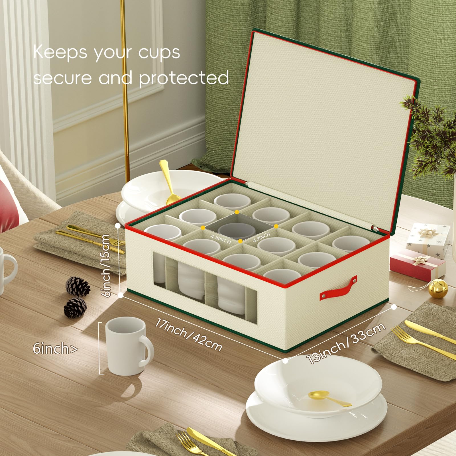 Homyfort caja almacenamiento para tazas con tapa antipolvo para protección contra polvo