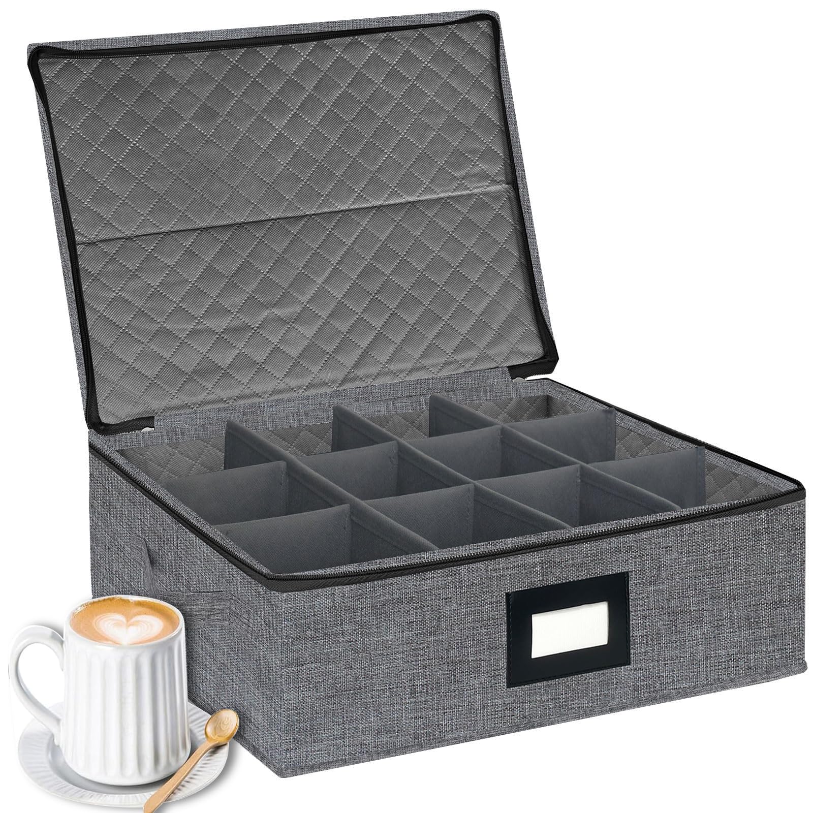 Homyfort caja de almacenamiento para tazas con divisores, ideal para ordenar 12 tazas.
