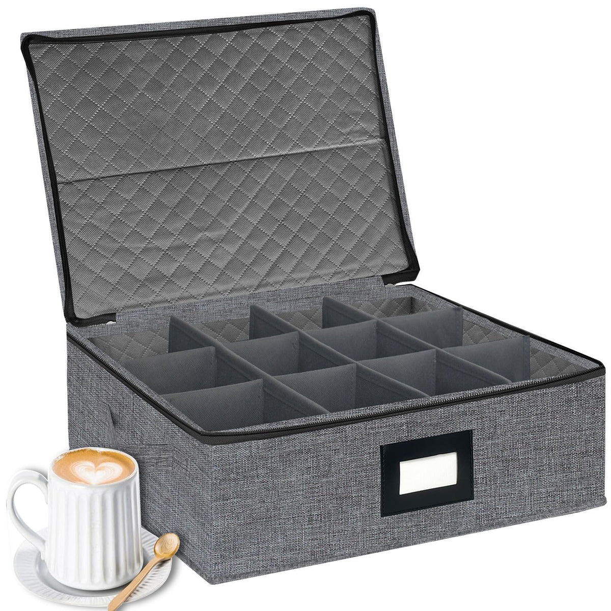 Homyfort caja de almacenamiento para tazas con divisores, ideal para ordenar 12 tazas.