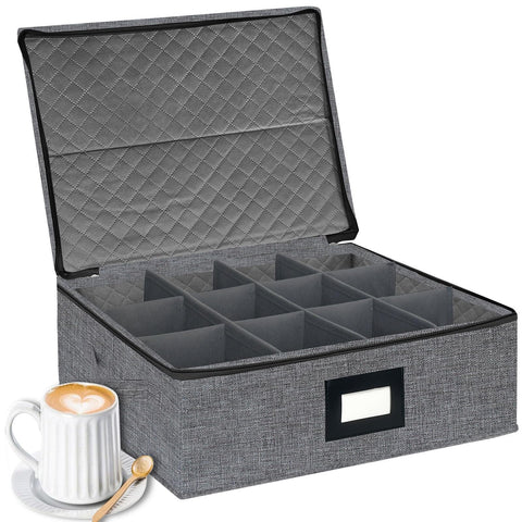 Homyfort caja de almacenamiento para tazas con divisores, ideal para ordenar 12 tazas.