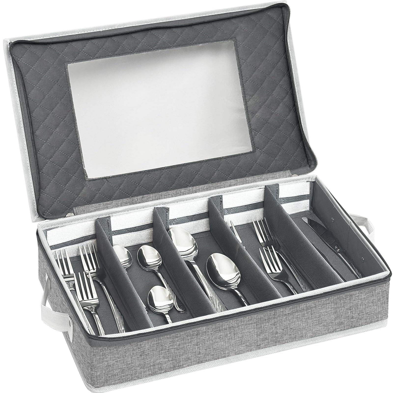 Homyfort caja cubiertos con compartimentos ajustables para ordenar utensilios.